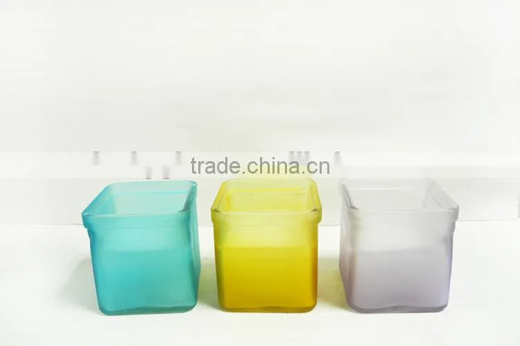 square colored frosted glass candle jar