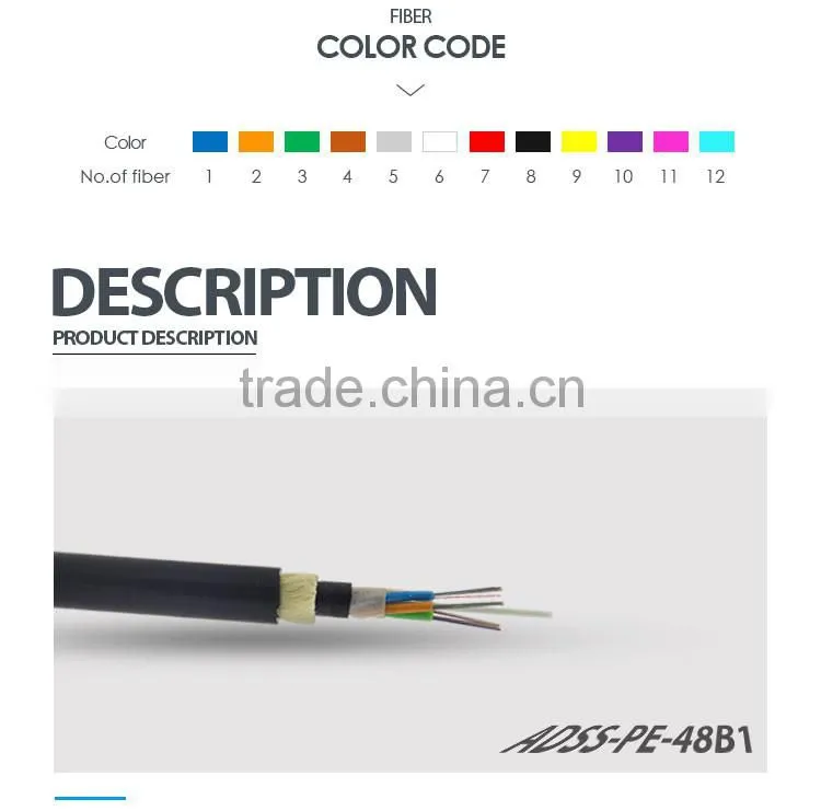 24 core single mode ADSS outdoor fiber optical cable for canyon construction