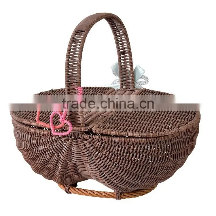 S.D washing plastic rattan fruit and gift basket with single handle