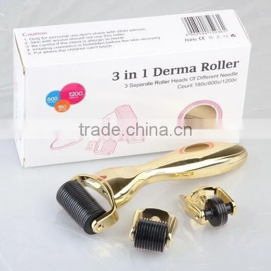 Hot sale Dermaroller 180needles 600needles 1200needles 3 in 1 derma roller titanium micro needle roller