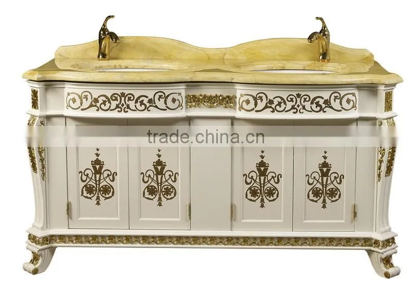 Exquisite Wood Carved Bathroom Vanity Table With Mirror, Retro Wooden Bathroom Vanity Cabinet With Sink