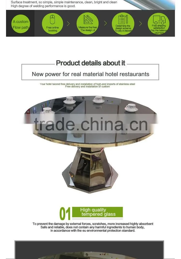 Wholesale China factory tempered glass top banquet table with stainless steel base
