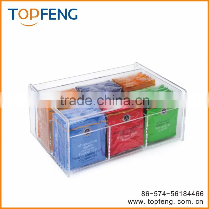 arcylic teabag box with 6 Compact, 6 compact tea bag box,arcylic teabag storage box,teabag holder