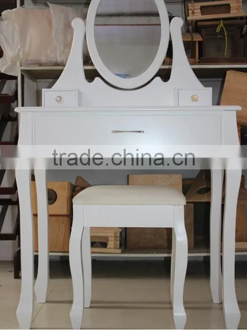 Make Up Table with Bench, Wooden Dressing Table with Mirror and Stool, Bedroom Wooden Furniture