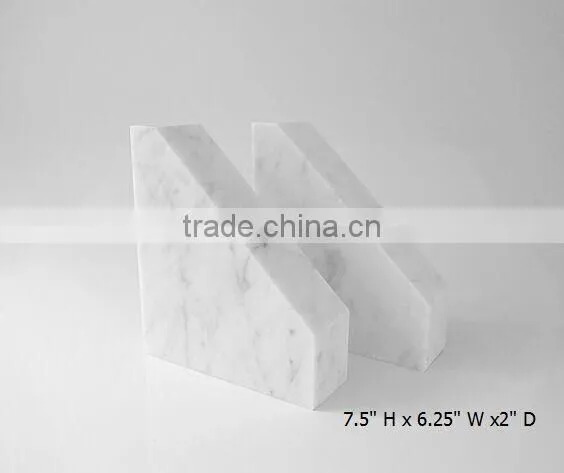 Simple Home Library Office Decor Minimalist Bookends White Carrara Marble Contemporary Bookend stand