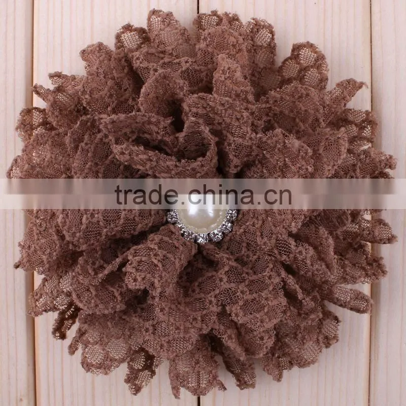 fabric flower with pearl beads center for kids hair accessories