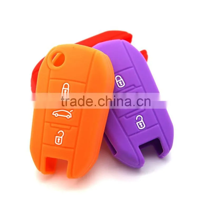 Colored silicone key covers silicone key cases silicone car key protector for Peugeot 3008