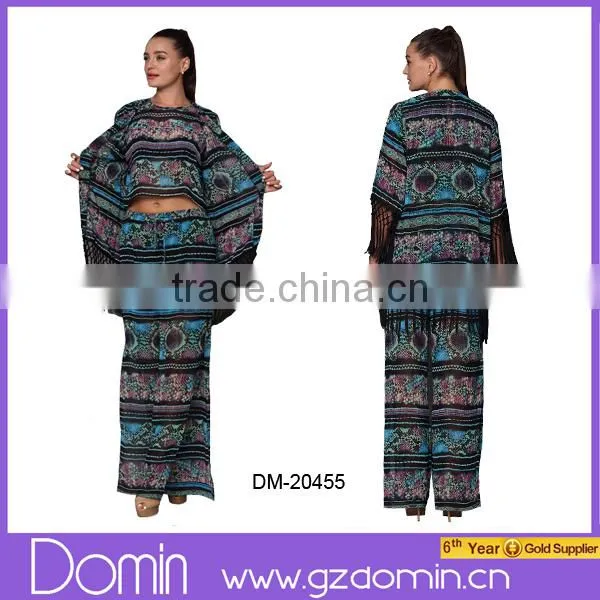 2015 New Fashion Tassel Design Print Kimono Cardigan