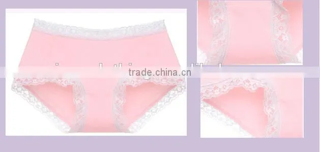 Lady lace edged cotton underwear candy color fashion design woman panty