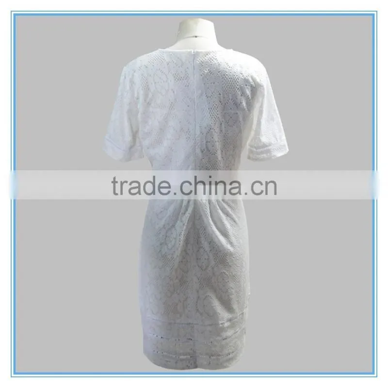 European Summer Fashion Elegant White Lace Cotton Dress Pattern Wholesale