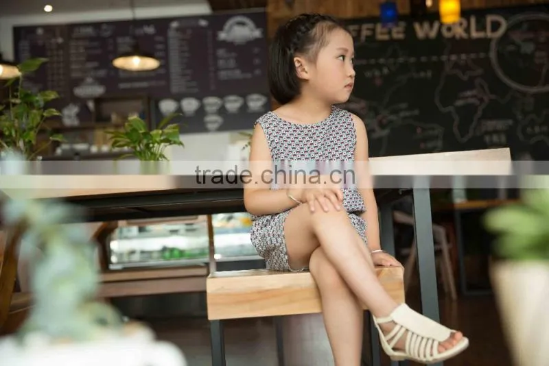 new fashion girl sleeveless set chifon blouse set for baby girl printed flower dress jumpsuit