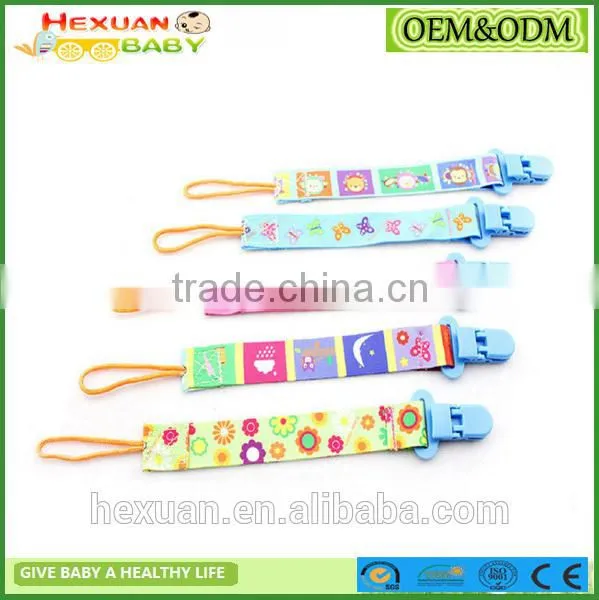 Top quality polyester material leash, rubber band plastic/metal nipple pacifier clips
