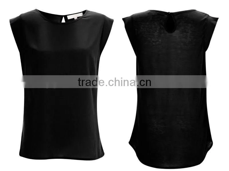 Classic Cap-Sleeved T-Shirt with a Lightweight Crepe Front and Jersey Back