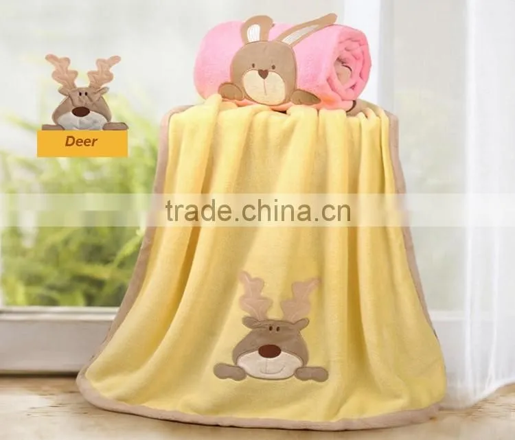High quality overlocking embroidered baby fleece blanket