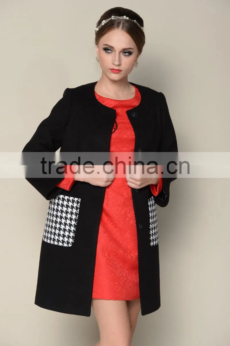latest 2015 black and white elegant coat model women winter coat 1pieces