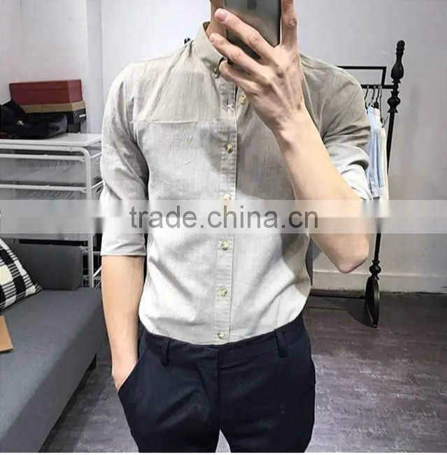 Cultivate one's morality sleeve shirt in cotton and linen washing male in summer