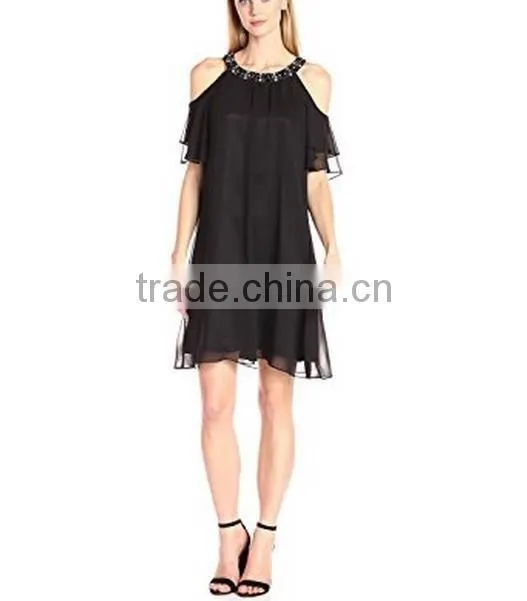 Top quality fashionable beaded cold shoulder dress for bridesmaid dress