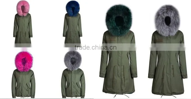 New style orange stripe faux fur lined with raccoon fur collar fur coat for woman