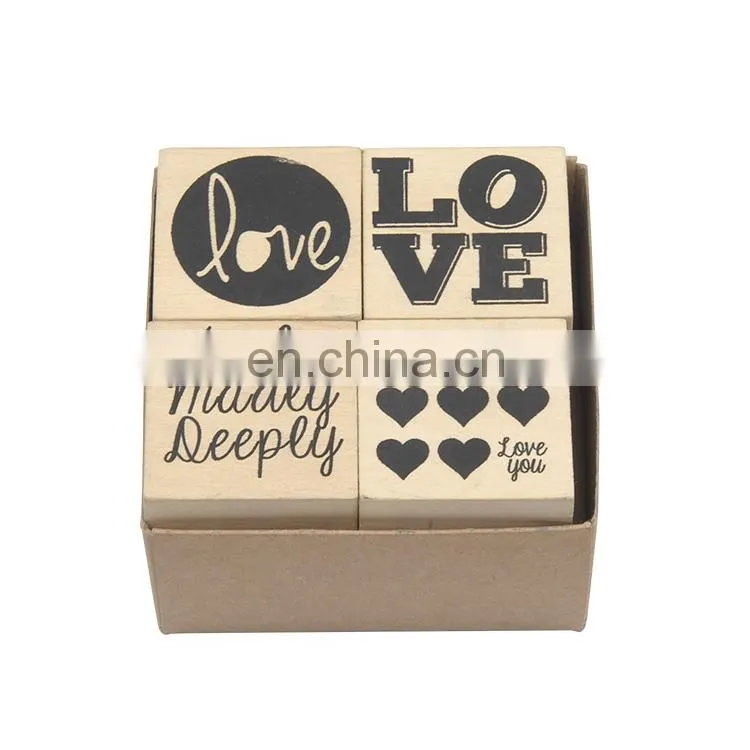 Box Package DIY Creative Rubber Wooden Handle Love Stamp Set of 4