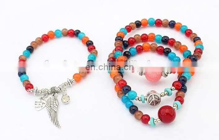 Fashion jewelry Wings bracelets multilayer classic glass beads bracelet setting