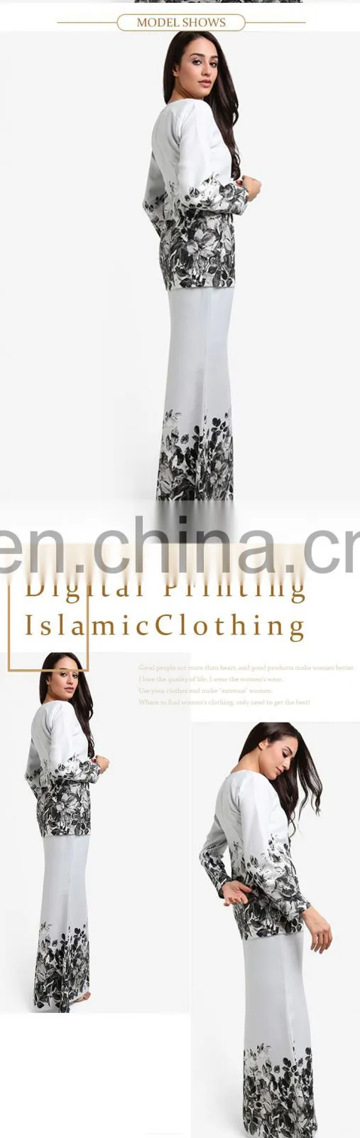 white print Islamic dress plus size women baju kurung