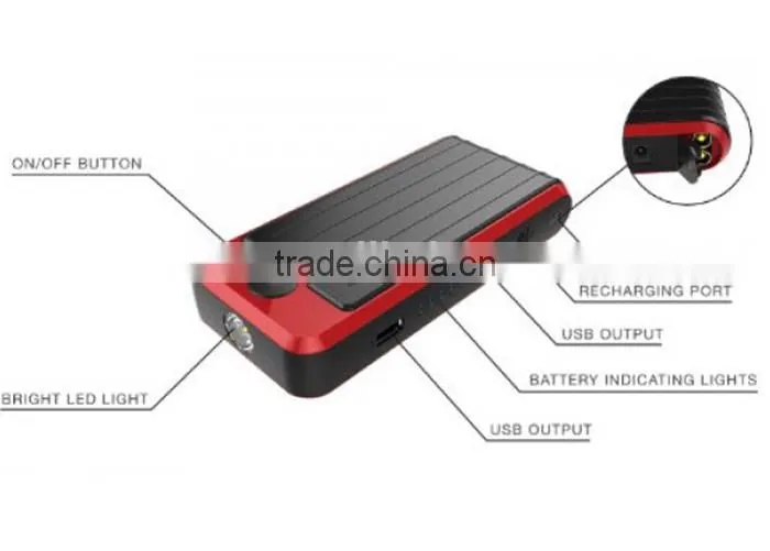 Dual usb port power bank car Jump Start car battery pack with LED
