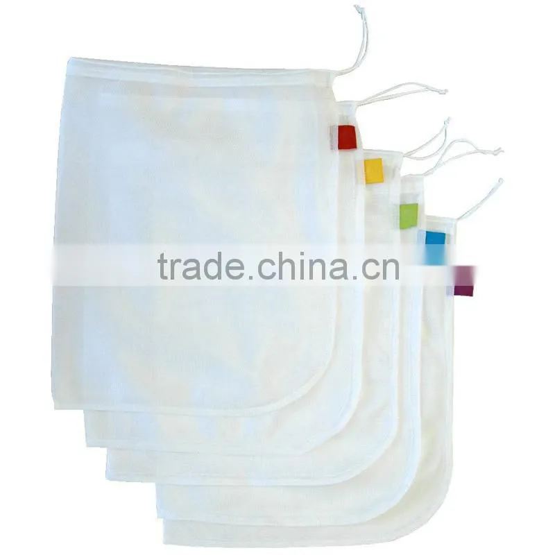 Set of 5 Reusable Produce Drawstring shopping Bags