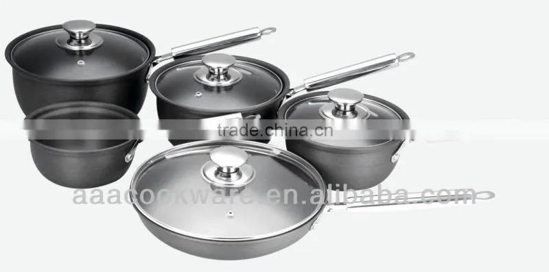 2015 New Products 9PCS German Technique 2.5mm Hard Anodized Aluminium Saucepan Set With Glass Lid For Wholesale