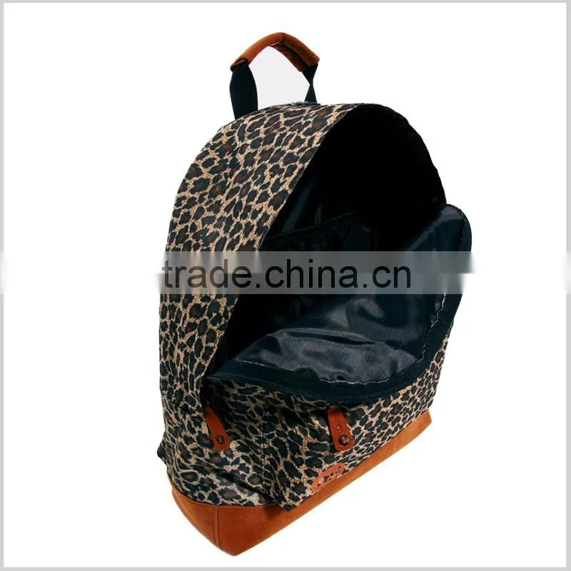 high quality custom leopard printed canvas backpack bag