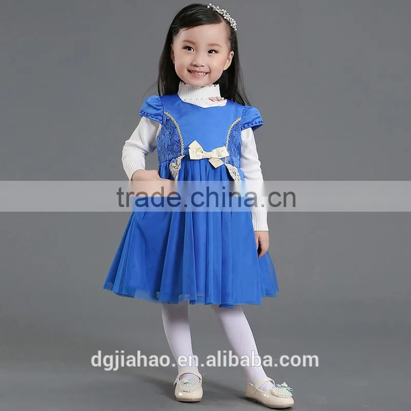 Wholesale fashion new design embroidery royal blue party children frocks designs