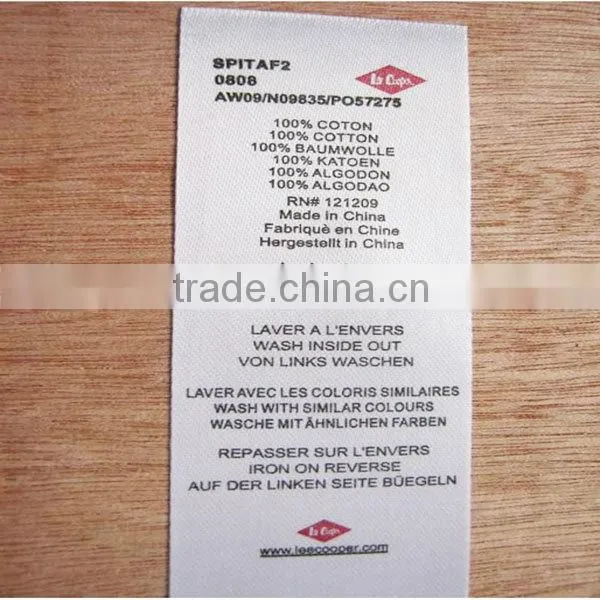 Printed garment wash care labels for t-shirts/swimwear