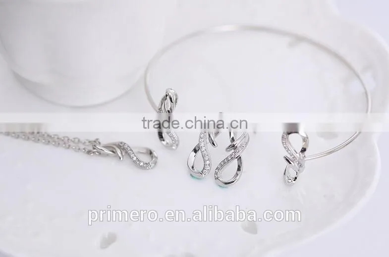 Fashion 18K White Plated Infinity Rhinestone Earrings Necklace Bracelet Set Jewelry