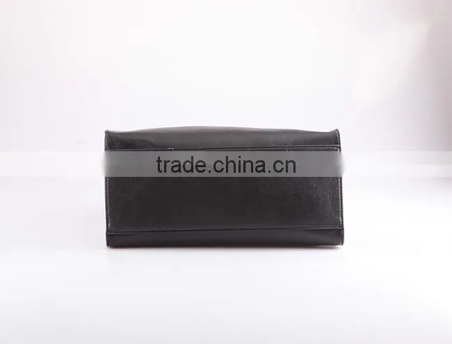 3773 Reversible Trendy Simple Style PU Material Black Big Size Shopping Bag