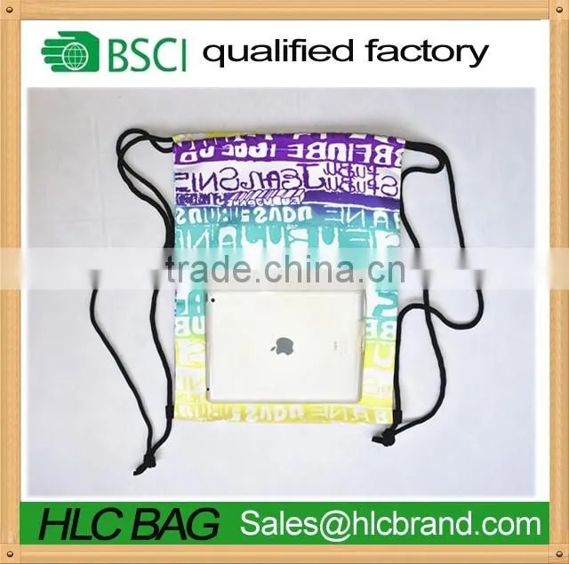 Fashion heat transfer print rainbow drawstring bag reusable rucksack