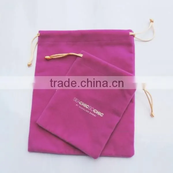 Custom Gift Pouch Velvet Bag with Drawstring for jewelry with beads and in silver logo