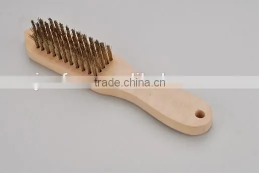 5 row brass wire brush with wooden handle