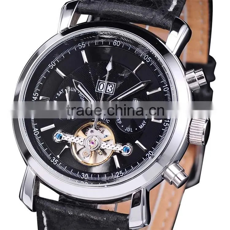 chinese cheap automatic watches china genuine leather strap sliver color bezel