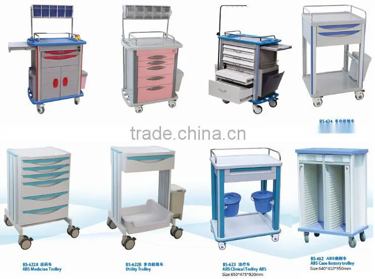 3-shelf steel-plastic hospital cart dining room trolley with castor