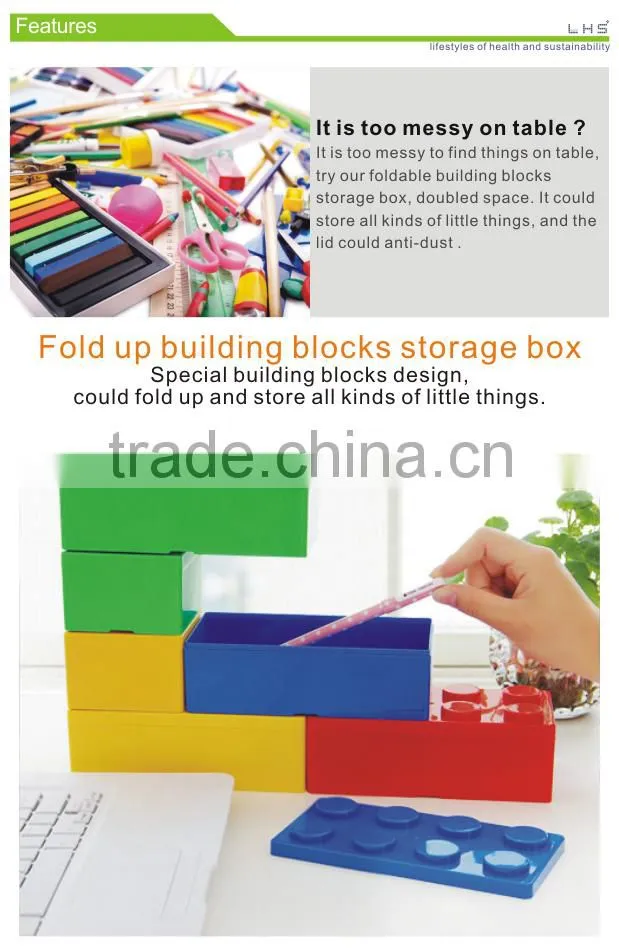 Multi-function novelty design building blocks toy storage box plastic
