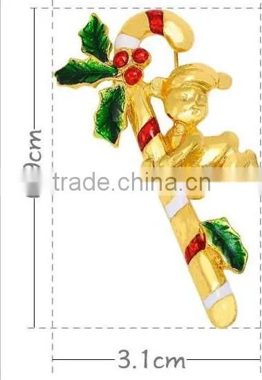 Gold Plated X'mas Little Boy Hugging Candy Cane Brooch