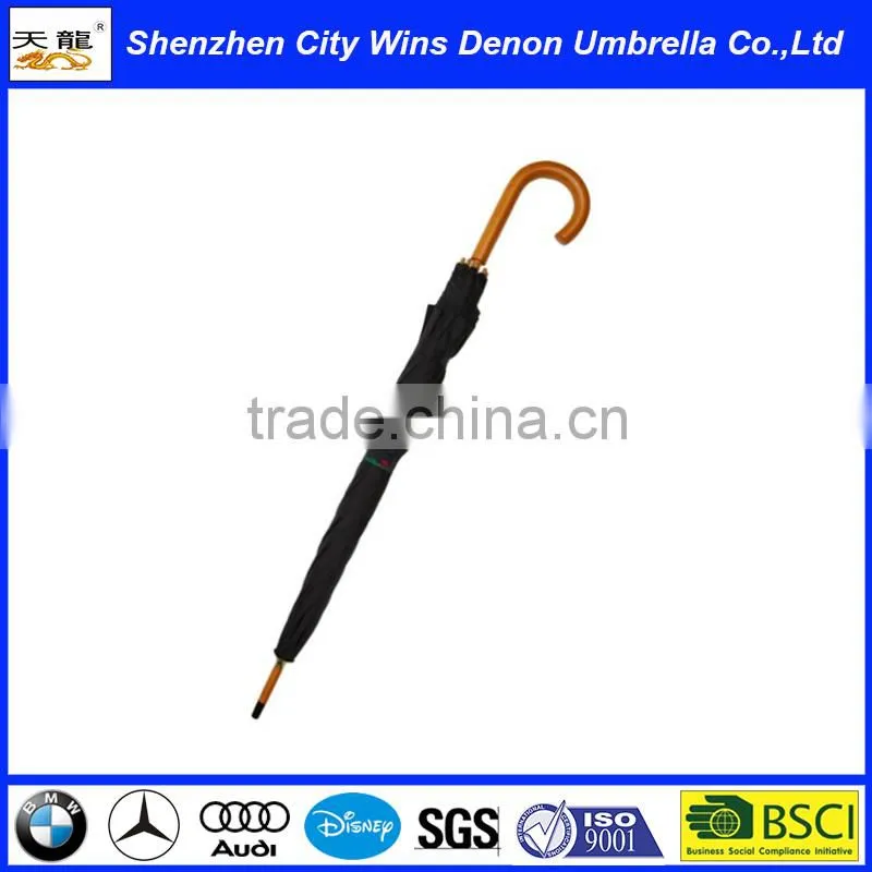 Wholesale classic automatic custom OEM amazon hot sale air vents wooden stick umbrella with wood hook handle