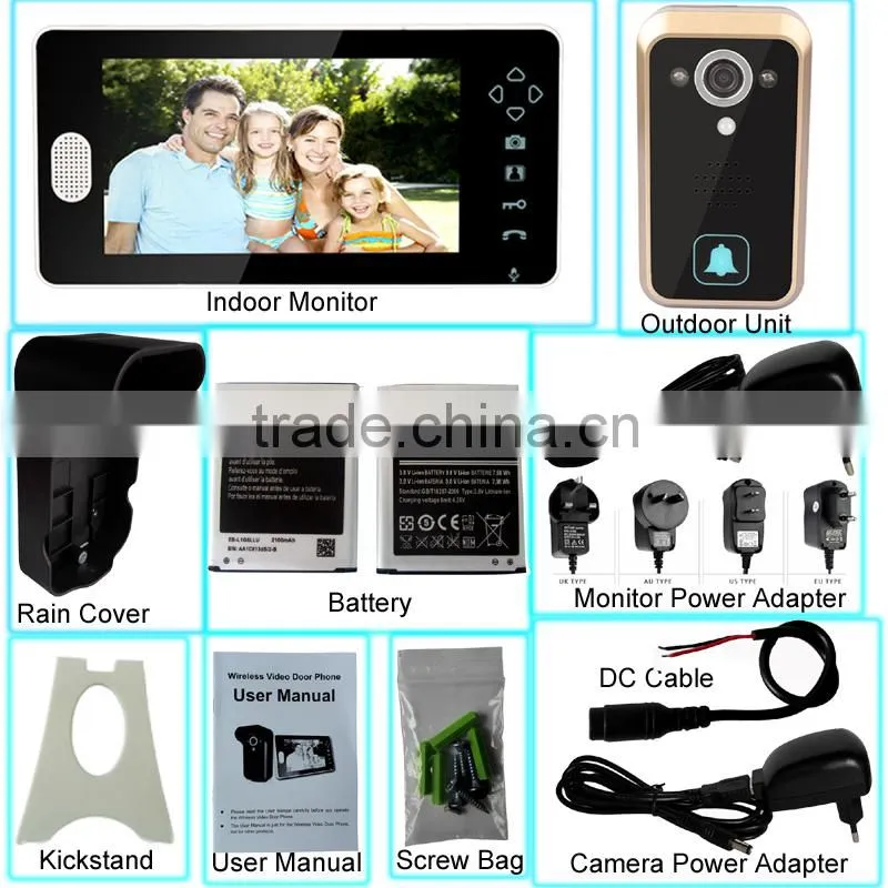 7 Inch Color 2.4GHz Wireless Video Door Phone Along with Door Lock Release