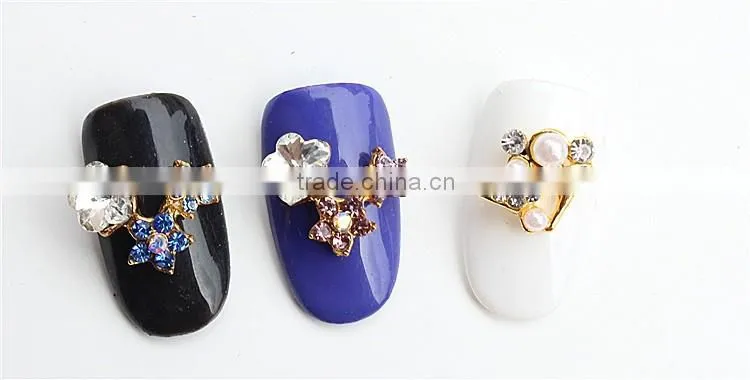 small pearl rhinestone diamond flower square shape bling bling nail jewelry