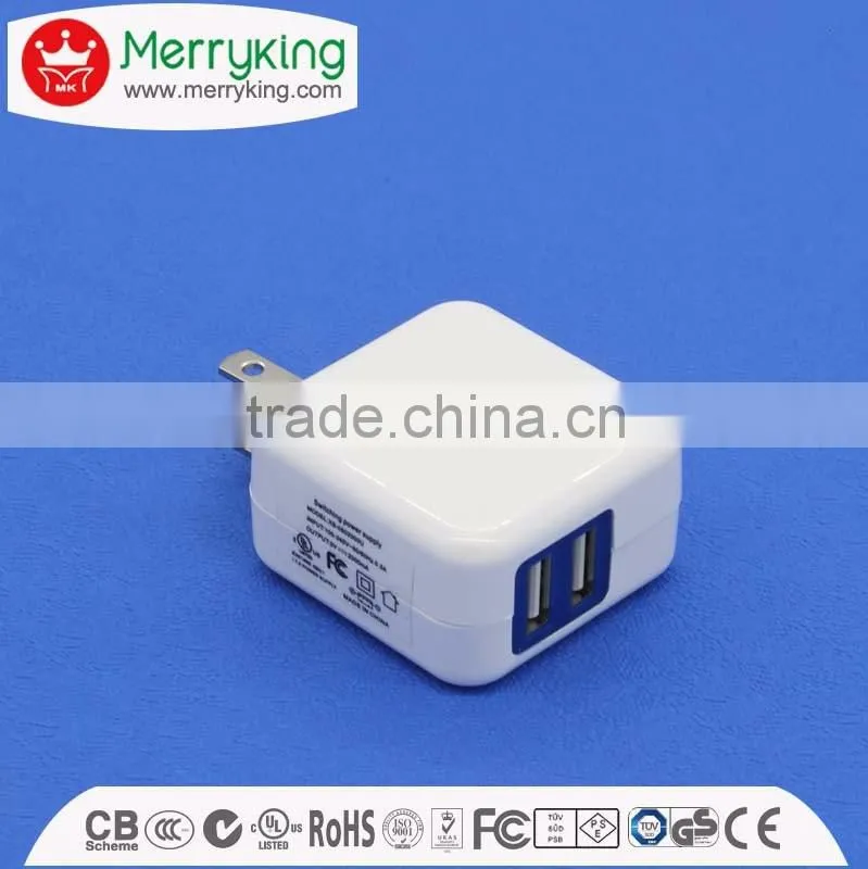 interchangeable quick dual port usb charger 2a 5v 220v power adapter with PSE/KC/SAA/UL/FCC/CE
