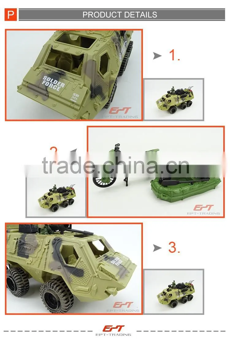 Realastic plastic military toy tank model set with light