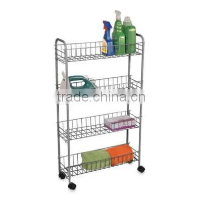 3-Tier White Epoxy Steel Laundry Cart With 4 Wheels for Home and Restaurant