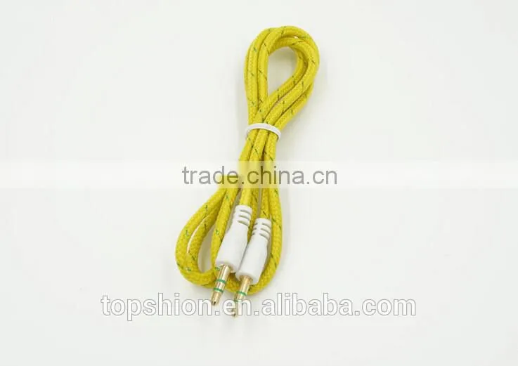 Braided car aux audio cable usb cable 3.5mm stereo audio cable male to male