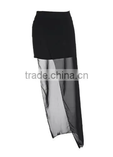 Women Summer Fashion Sexy Chiffon Sheer Irregular Side Split Long Skirt Evening Party Skirt