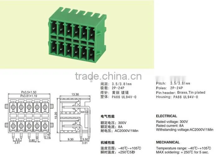 Pluggable PCB Terminal Blocks double row 3.5mm connector KF 2EDGKRG/KVG-3.5mm2x5P connector