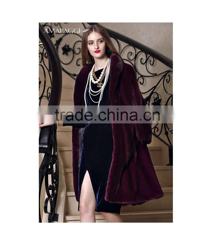 Wholesale long wine red mink fur coat parka for winter overcoat